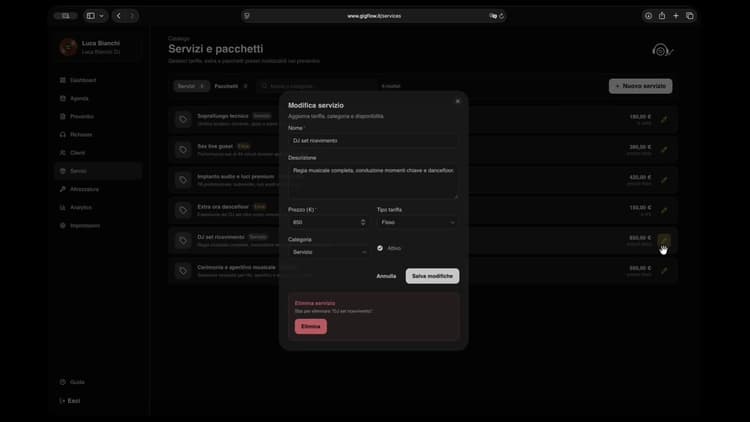 Anteprima del gestionale GigFlow